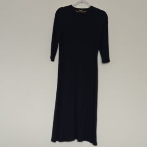 Ralph Lauren Classic Navy Cotton Ribbed Long Dress Minimalist Designer LP